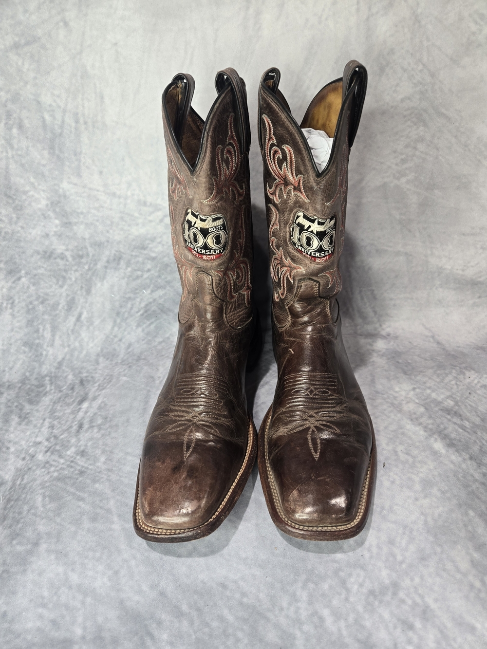 Tony Lama 100th Anniversary Brown Leather Square Toe Boots for Men, US